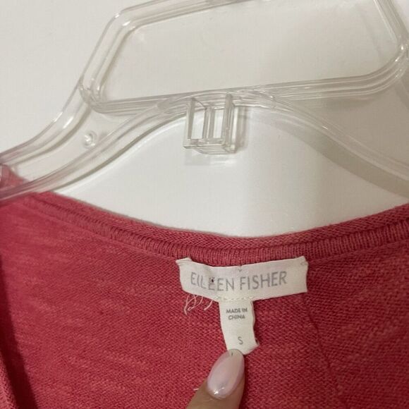 Eileen fisher coral pink linen blend short sleeve knit asymmetric top size small - Picture 2 of 6